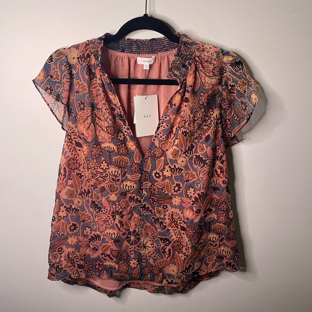 NWT A.L.C. Hayley Sleeveless Floral Top Silk High Neck Office